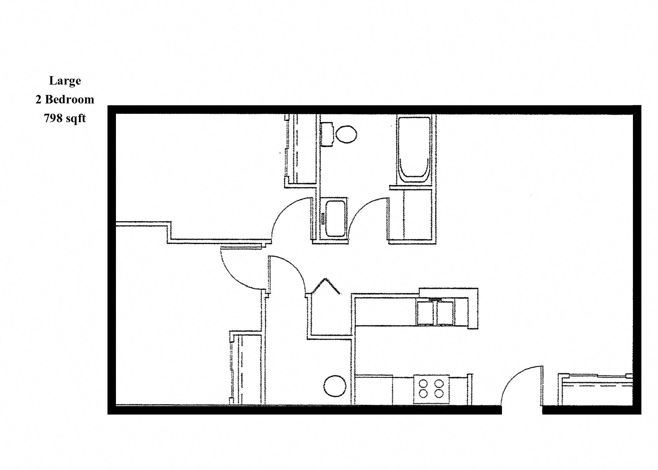 Floor plan for 2 beds, 1 bath, 750 sqft